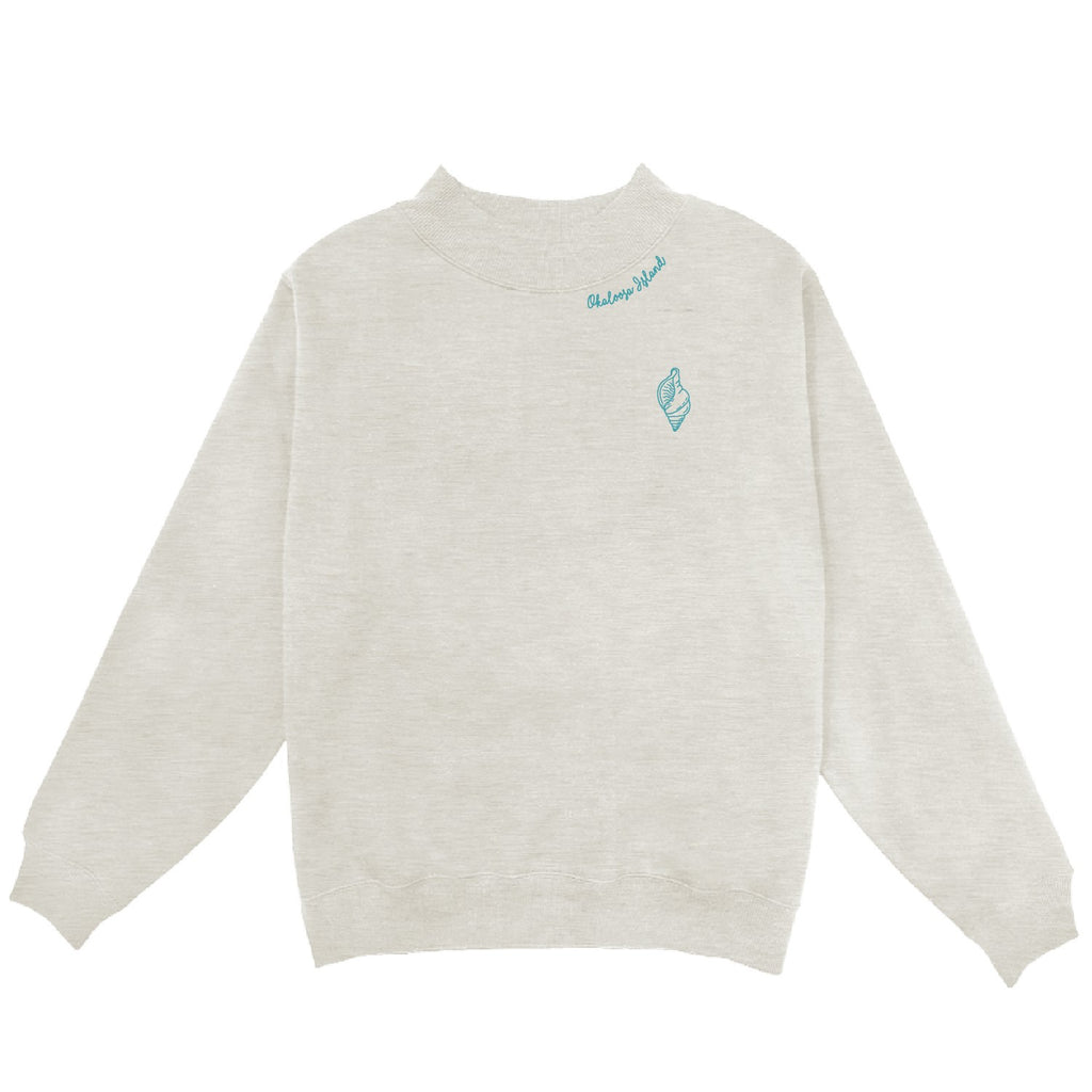 Islanders Seashell Embroidered Mock Neck Oatmeal